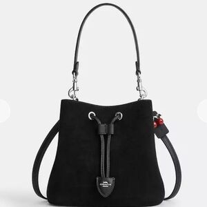 Coach Black Rowan Bucket Bag with Cherry Charm - NEW